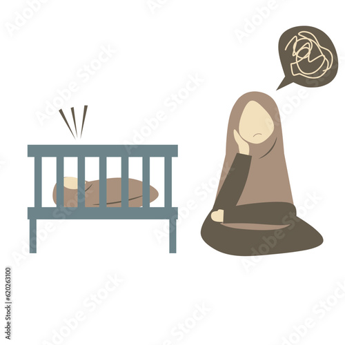Faceless Muslim Mother in Postpartum Depression