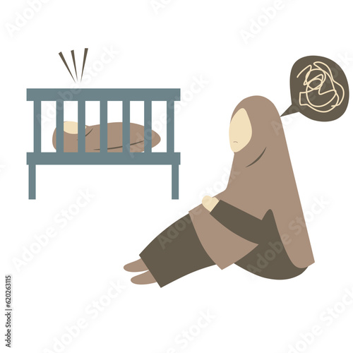 Faceless Muslim Mother in Postpartum Depression