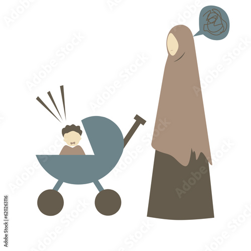 Faceless Muslim Mother in Postpartum Depression