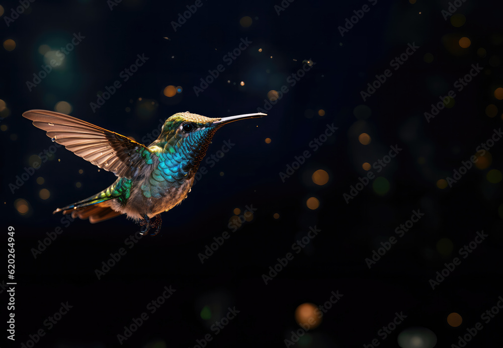 Hummingbird on Dark Background created with Generative AI Technology, ai, generative