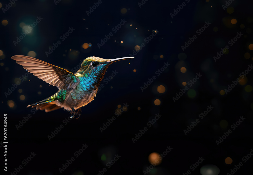 Hummingbird on Dark Background created with Generative AI Technology, ai, generative Hummingbird on Dark Background created with Generative AI Technology, ai, generative