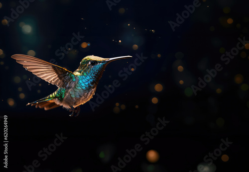 Hummingbird on Dark Background created with Generative AI Technology, ai, generative