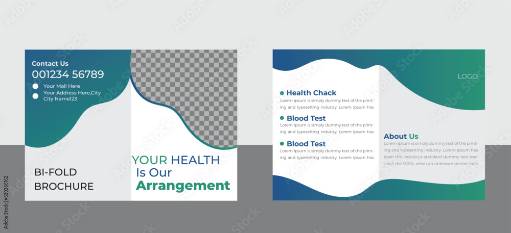 Medical Clinic Bi-Fold Brochure Design Template Layout For Print.