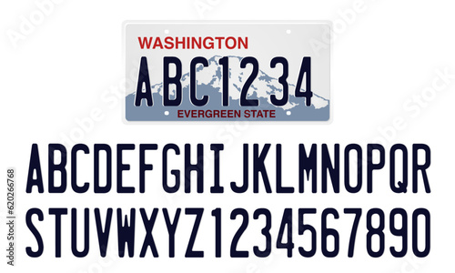 Washington License Plate Template with letter and numbers
