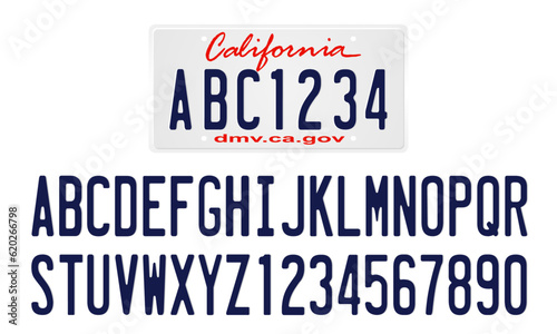 California License Plate Template with letters and numbers