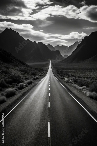 Fotografia Highway in the mountains. Black and white image. Long exposure.