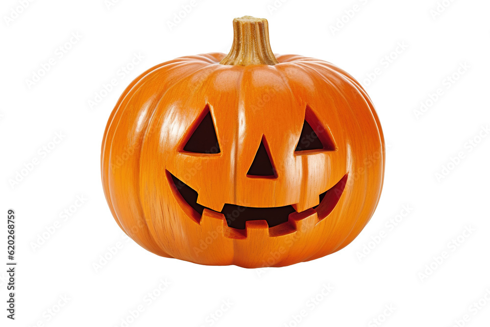 Fototapeta premium Halloween Spooky Pumpkin on transparent background. PNG element. Carving Jack-o-Lantern pumpkin. Generative Ai.