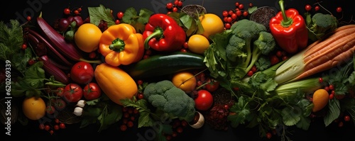 Composition with variety of colorful fresh organic vegetables. Healty food background. Balanced diet. © lebanmax