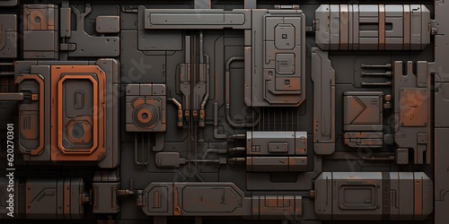 Fototapeta Naklejka Na Ścianę i Meble -  AI Generated. AI Generative. Sci fi future technology space galaxy ship decoration door panel hud. Graphic Art