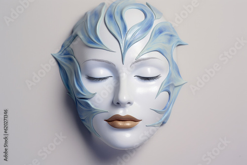 Female mannequin face with makeup on gray background, skin care concept, AI Generated
