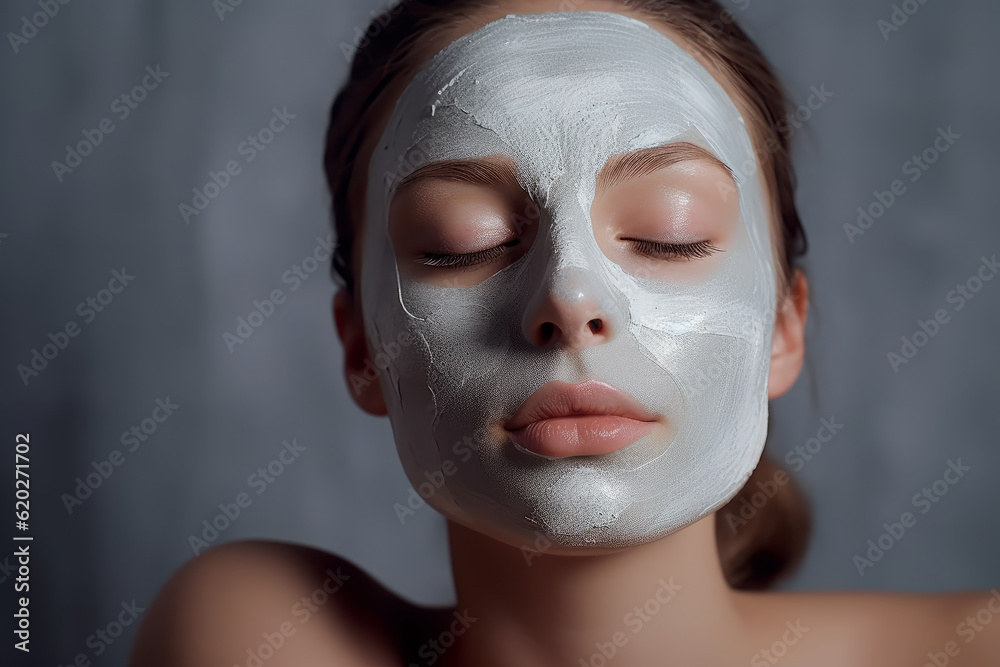 Beautiful woman with facial mask, beauty spa and body care, blue clay face mask, AI Generated Beautiful woman with facial mask, beauty spa and body care, blue clay face mask, AI Generated