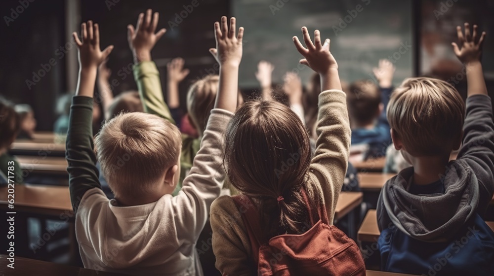 Fototapeta premium illustration,children raise their hands, ai generative