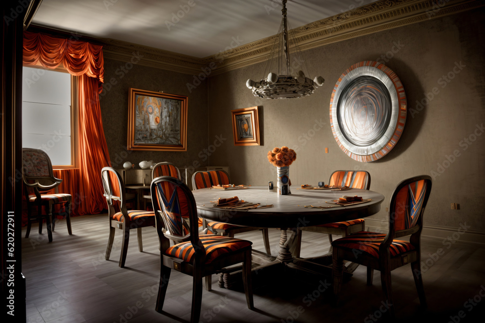A Dining Room With A Round Table Surrounded By Chairs A Dining Room With A Round Table Surrounded By Chairs