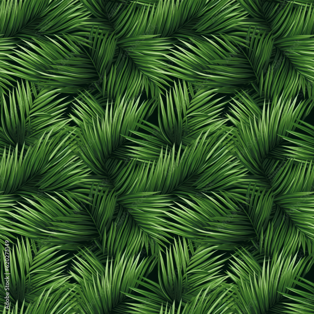 Palm leaves seamless pattern background. Generative AI
