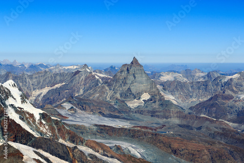 Panorama view with mountain Matterhorn in Pennine Alps, Switzerland