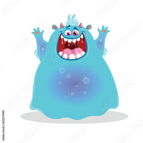 Cute blue monster. Happy Halloween mascot character. Best for kid parties designs, t-shirt and posters. Vector illustration.