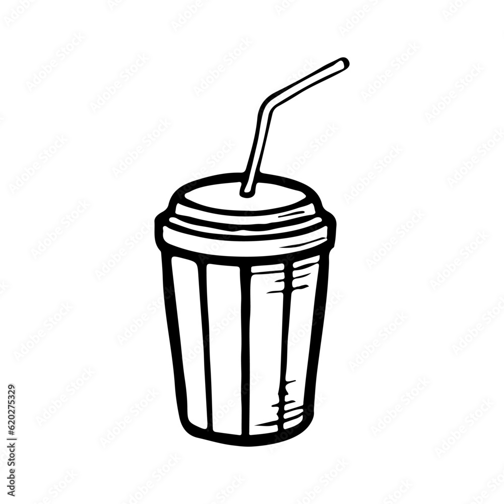 Cup with straws icon. Black ink contour linear silhouette. Top view in front. Vector simple flat graphic hand drawn illustration. Isolated object on a white background. Isolate. Cup with straws icon. Black ink contour linear silhouette. Top view in front. Vector simple flat graphic hand drawn illustration. Isolated object on a white background. Isolate.