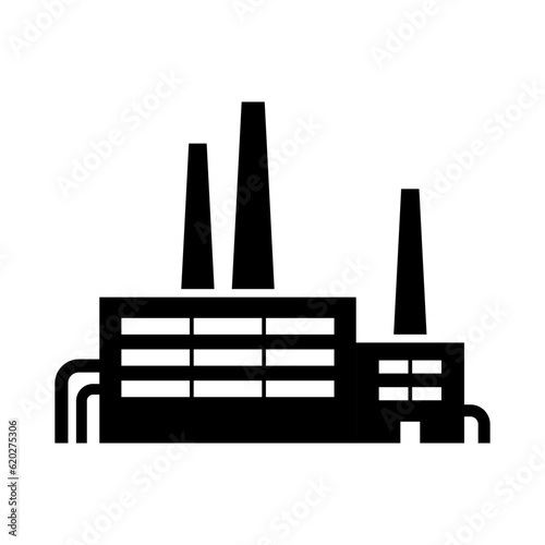 Industrial building icon. Plant, factory, station. Black silhouette. Front view. Vector simple flat graphic illustration. Isolated object on a white background. Isolate.