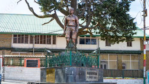 Major Dhyan Chand Statue located at the famous Heritage market of Kasauli Mall Road, a popular tourist place at Kasauli, Himachal Pradesh