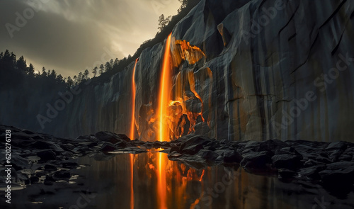 Fototapeta Naklejka Na Ścianę i Meble -  A fire waterfall in the Yosemite