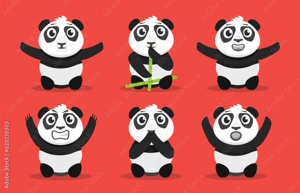 cartoon baby pandas in different poses set. cute, hand-drawn, flat pandas. aggressive, funny, scared, happy, pandas. vector cartoon pandas set. cartoon baby pandas in different poses set. cute, hand-drawn, flat pandas. aggressive, funny, scared, happy, pandas. vector cartoon pandas set.