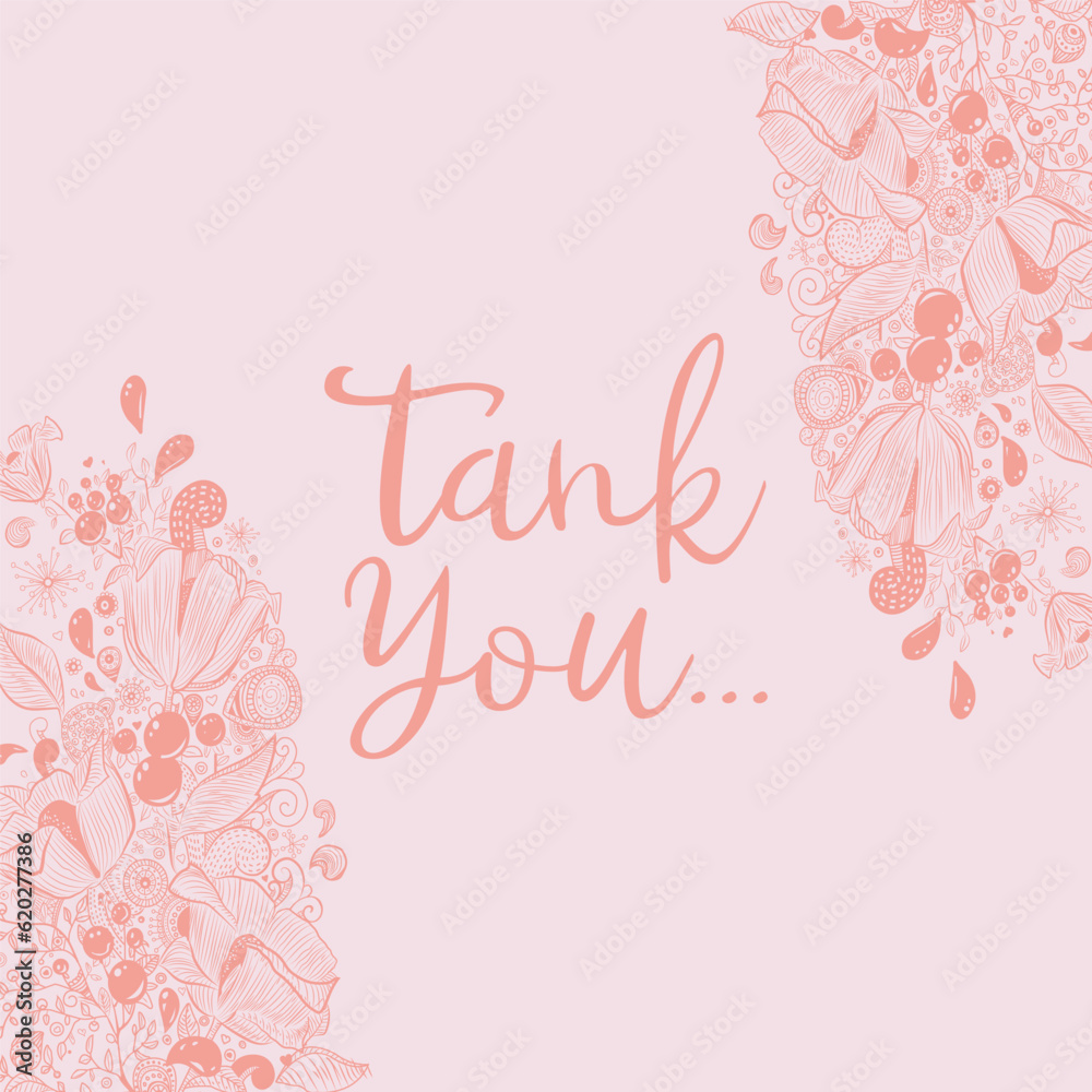 wedding card template thank you pink floral card