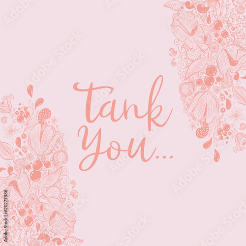 wedding card template thank you pink floral card