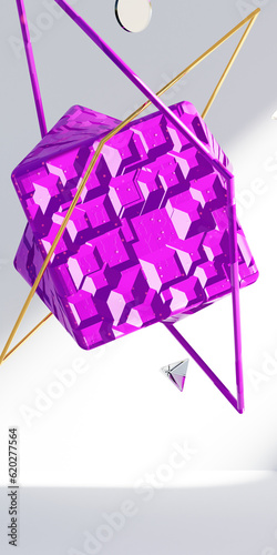 Concept color 3d geometric composition, 3d illustration. Geometry shapes design elements flying scattered.