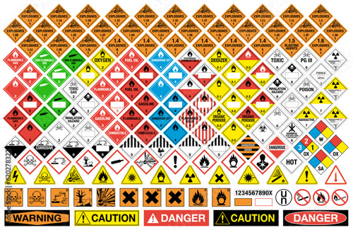 Fényképezés All classes of hazardous material signs