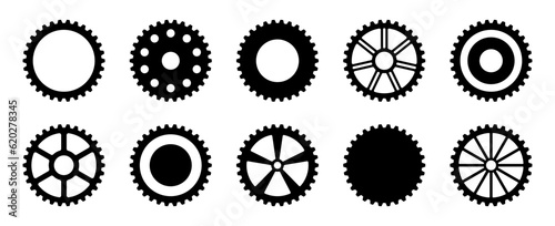 Set of 10 gears line icons. Flat machine gear icon. Wheel cogwheel vector. Simple outline isolated elements vector collection. photo