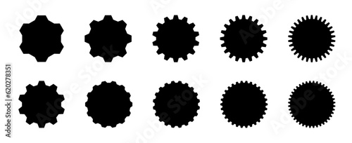 10 shapes of gears line icons. Flat machine gear icon. Wheel cogwheel vector. Simple outline isolated elements vector collection. photo