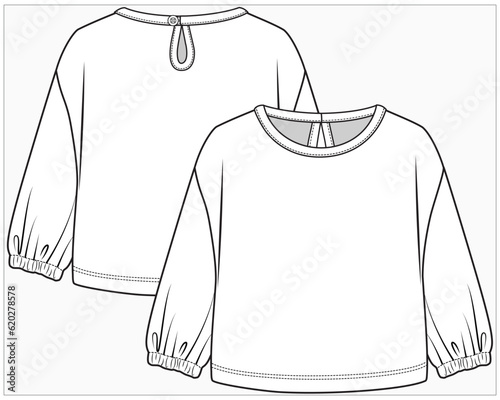 LONG SLEEVES KNIT TOP WITH KEY HOLE OPENING DETAIL DESIGNED FOR TODDLER GIRL AND BABY GIRL IN EDITABLE FILE