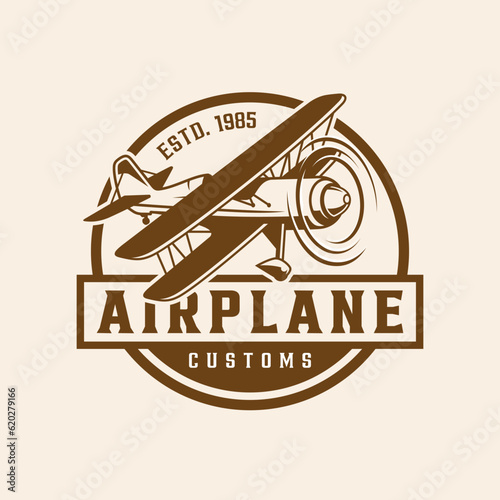 Airplane emblem biplane label retro plane badges. vector illustration