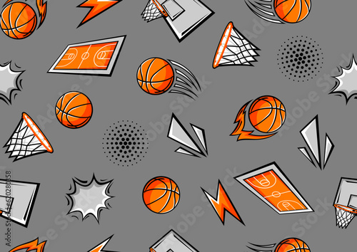 Pattern with basketball items. Sport club illustration.