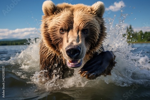 Kamchatkas Underwater Fishing Bear Swimming. Generative AI