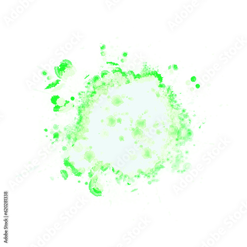 Abstract green watercolor liquid ink splashes hand drawn