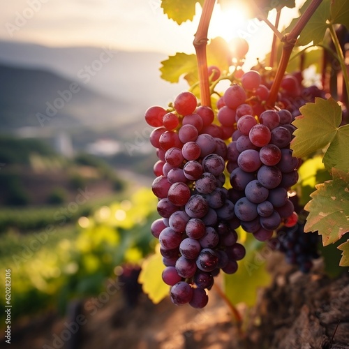 Vibrant Red Grape Field Thriving for Winemaking. Generative AI