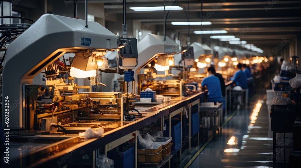 modern high-tech textile mill with workers