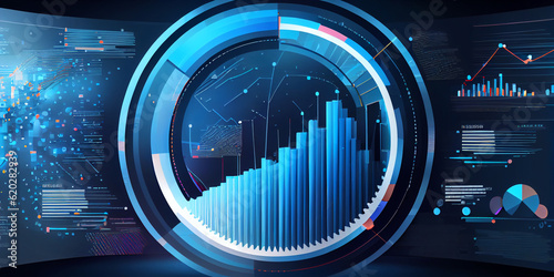 Three-dimensional business chart or graph in holographic style. Generative AI
