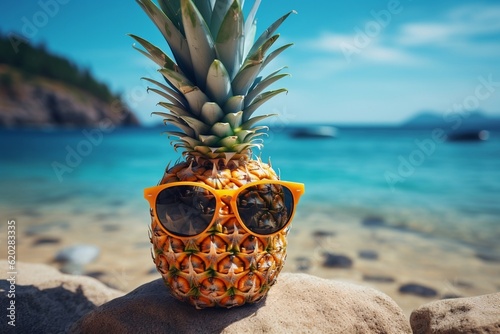 Sun Kissed Pineapple: Funny Summer Concept. Generative AI