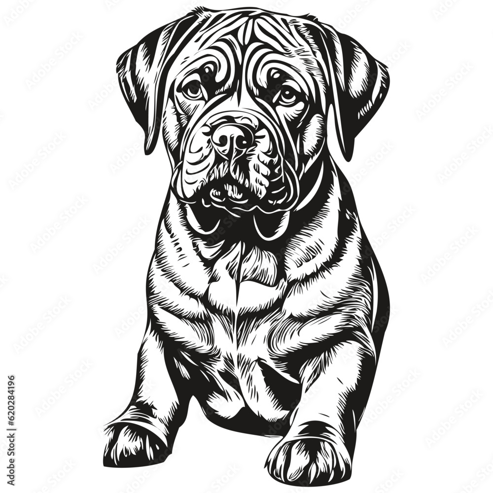 Neapolitan Mastiff dog vector graphics, hand drawn pencil animal line illustration realistic breed pet