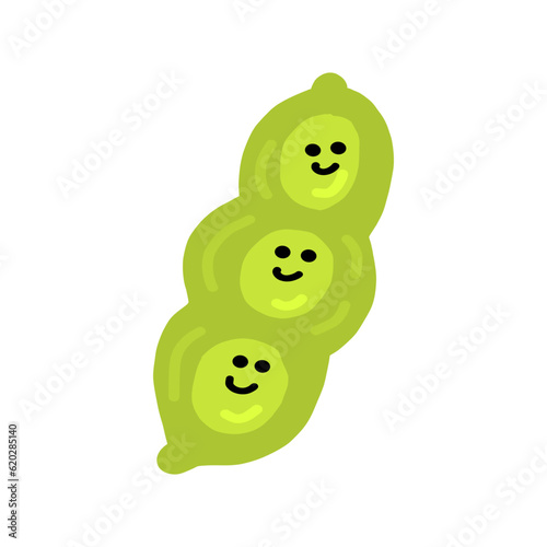 そら豆・枝豆のキャラクター手描きカラーイラスト素材