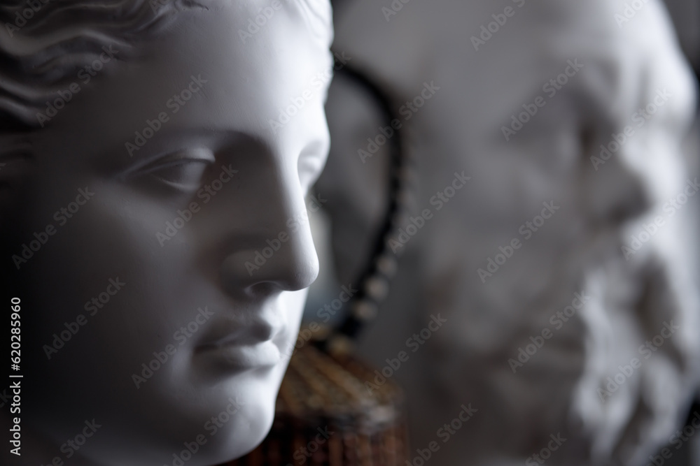 close-up of a plaster head in shallow depth of field