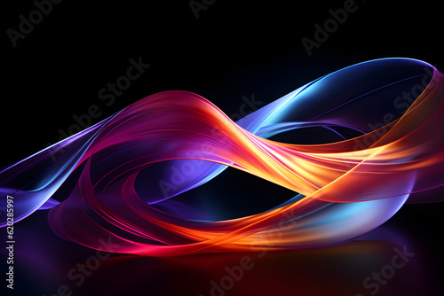 glowing colorful cloudy waves lined on black background