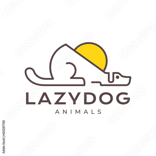 dog pets geometric minimal modern lazy mascot cartoon simple logo icon vector illustration