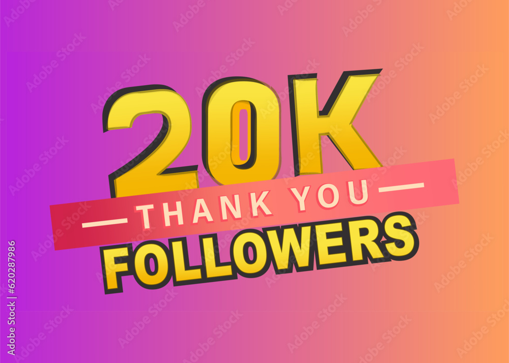 Thank you 20k followers banner, Thanks followers congratulation card, Vector illustration, gradient background, vector, post, blog, text, follow, like, subscribers, thumbnail