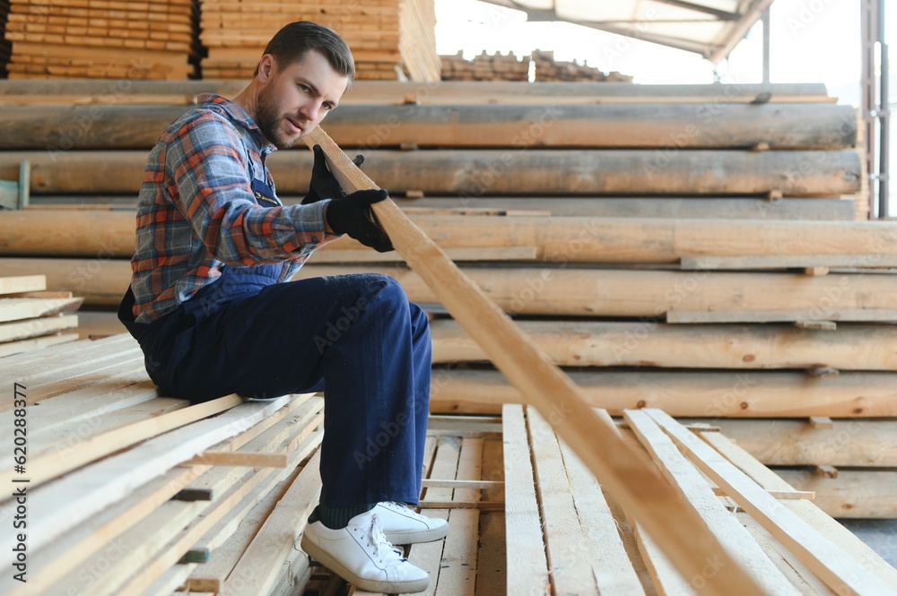 Builder holds wooden planks. Concept - sale of lumber. Builder is considering wood planks. Concept - wood processing business. wood timber stack of wooden planks. Builder holds wooden planks. Concept - sale of lumber. Builder is considering wood planks. Concept - wood processing business. wood timber stack of wooden planks.