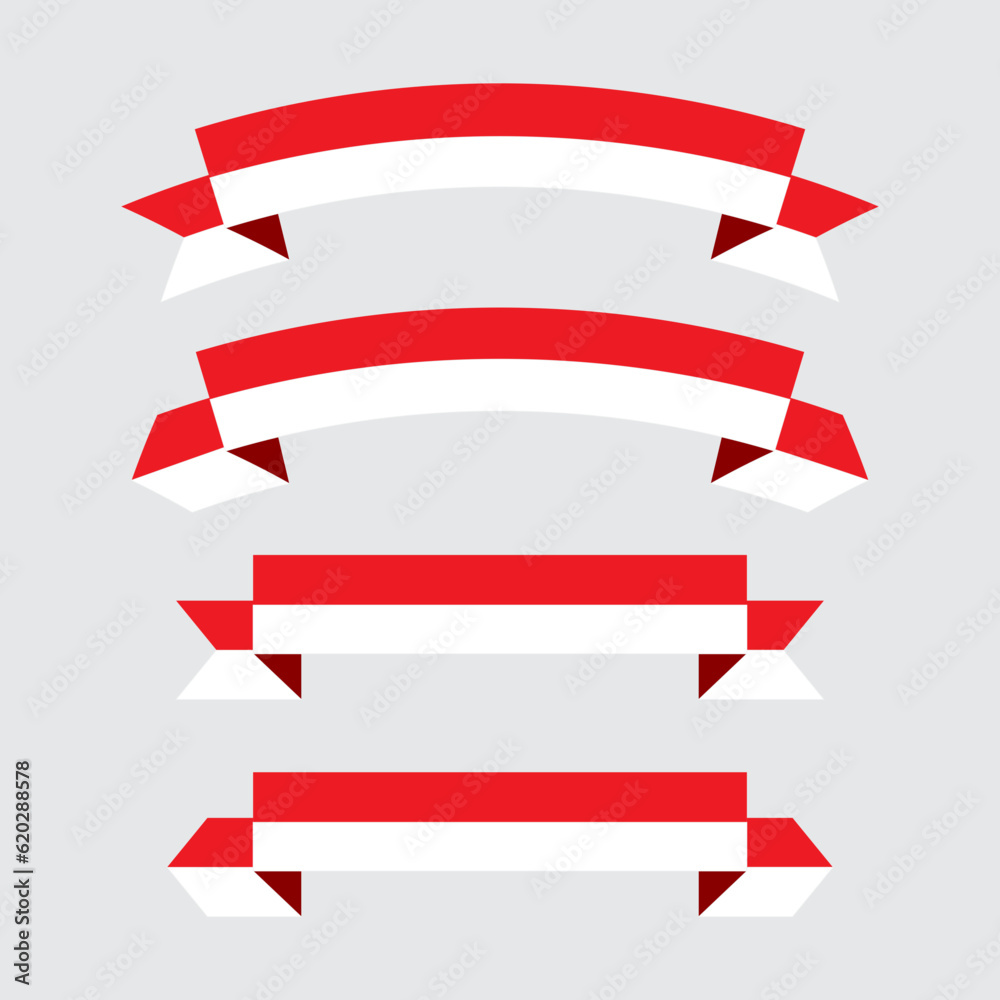 Three curved ribbons of Indonesian red and white flag with different variations Three curved ribbons of Indonesian red and white flag with different variations