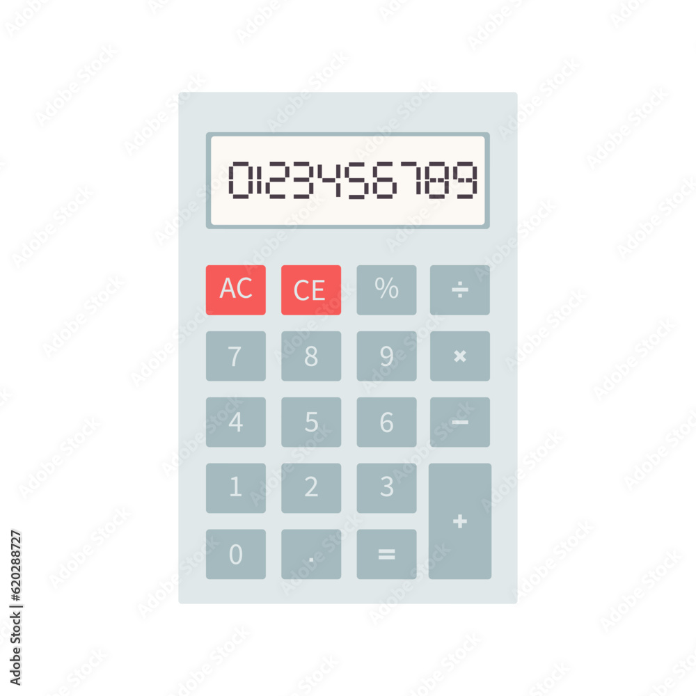 School affiliation, back to school, counting on the calculator. The flat style calculator is isolated on a white background. School affiliation, back to school, counting on the calculator. The flat style calculator is isolated on a white background.