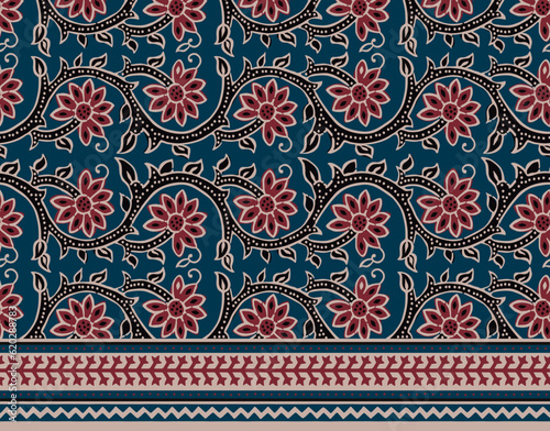 AJRAKH TENDRILS, CLIMBERS SEAMLESS REPEAT PATTERN WITH BORDERS IN VECTOR